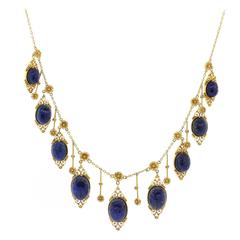 Egyptian Revival Lapis Lazuli Gold Scarab Necklace