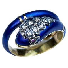 Antique Victorian Enamel Diamond Ruby Gold Snake Ring 10