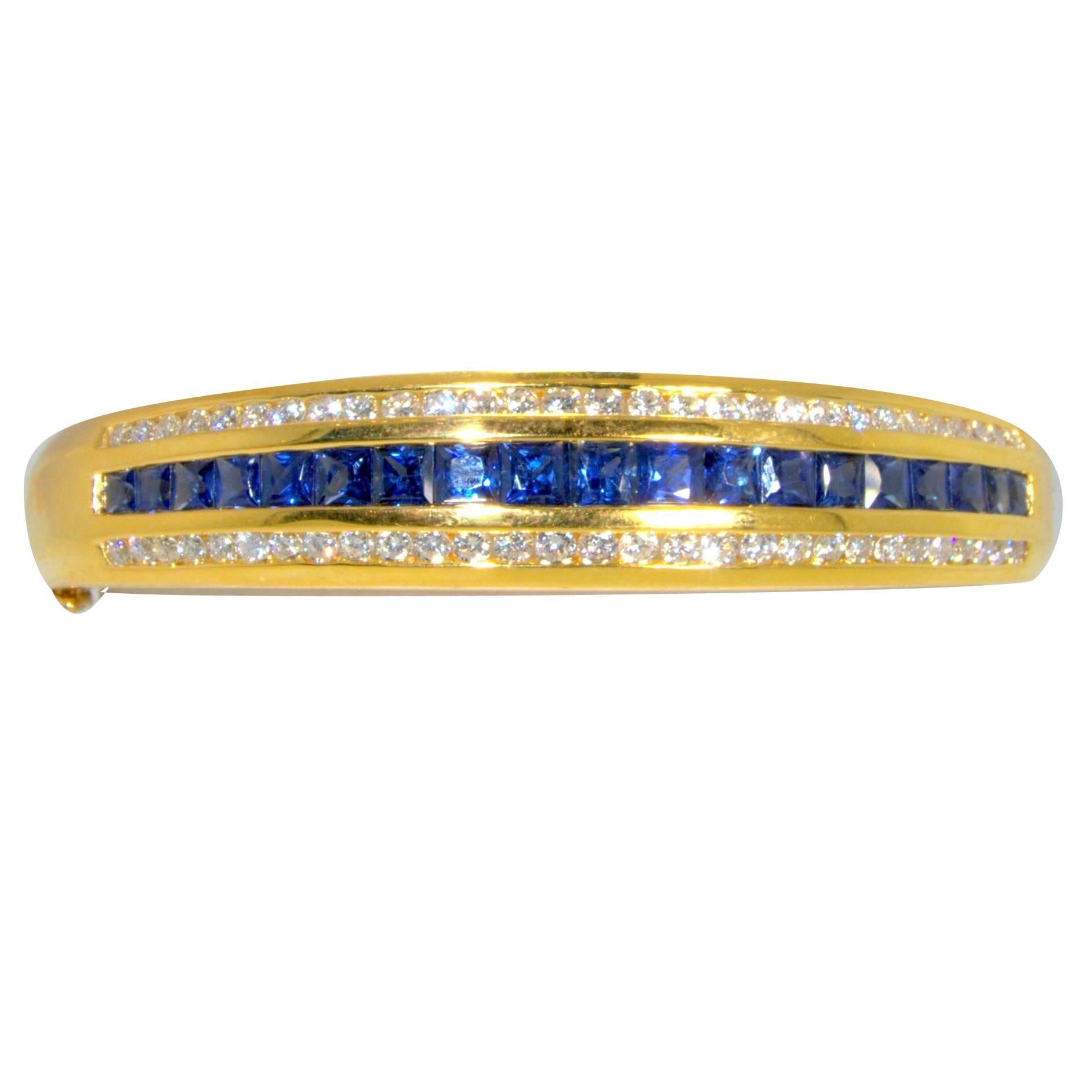 Sapphire Diamond Gold Bangle Bracelet