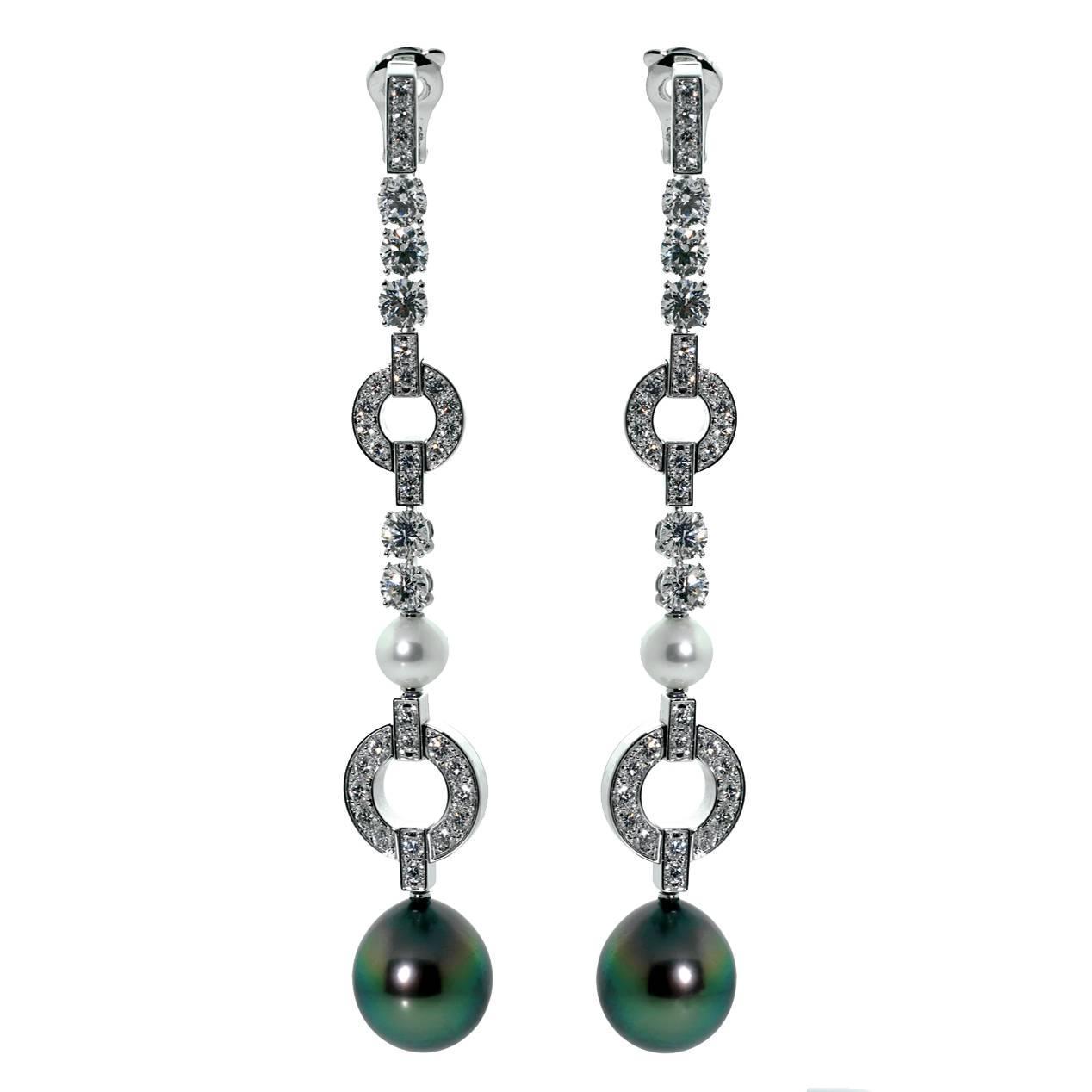 Cartier Himalia Pearl Diamond Gold Earrings at 1stdibs