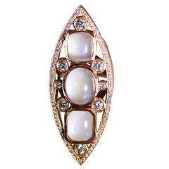 Moonstone Diamond Gold Navette Ring