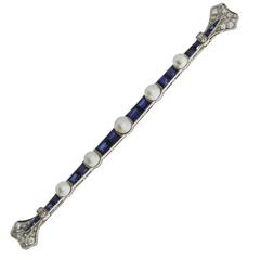 Pearl Sapphire Diamond Gold Brooch 2