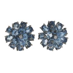 Floral Shape Aquamarine Diamond Gold Stud Earrings 1
