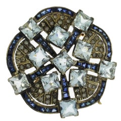 Pendentif broche en forme de fleur en aigue-marine, diamant et or