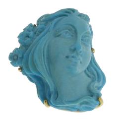 Turquoise Cameo Gold Brooch Pendant