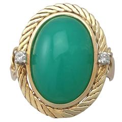 Retro 1960s 10.59 Carat Chrysoprase & Diamond Yellow Gold Cocktail Ring