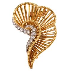 1960s Cartier Diamond Gold Lapel Clip Brooch Pin