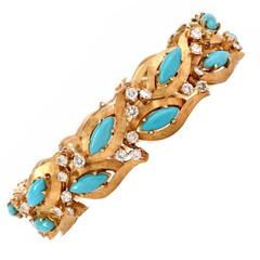 Retro Turquoise Diamond Gold Bracelet