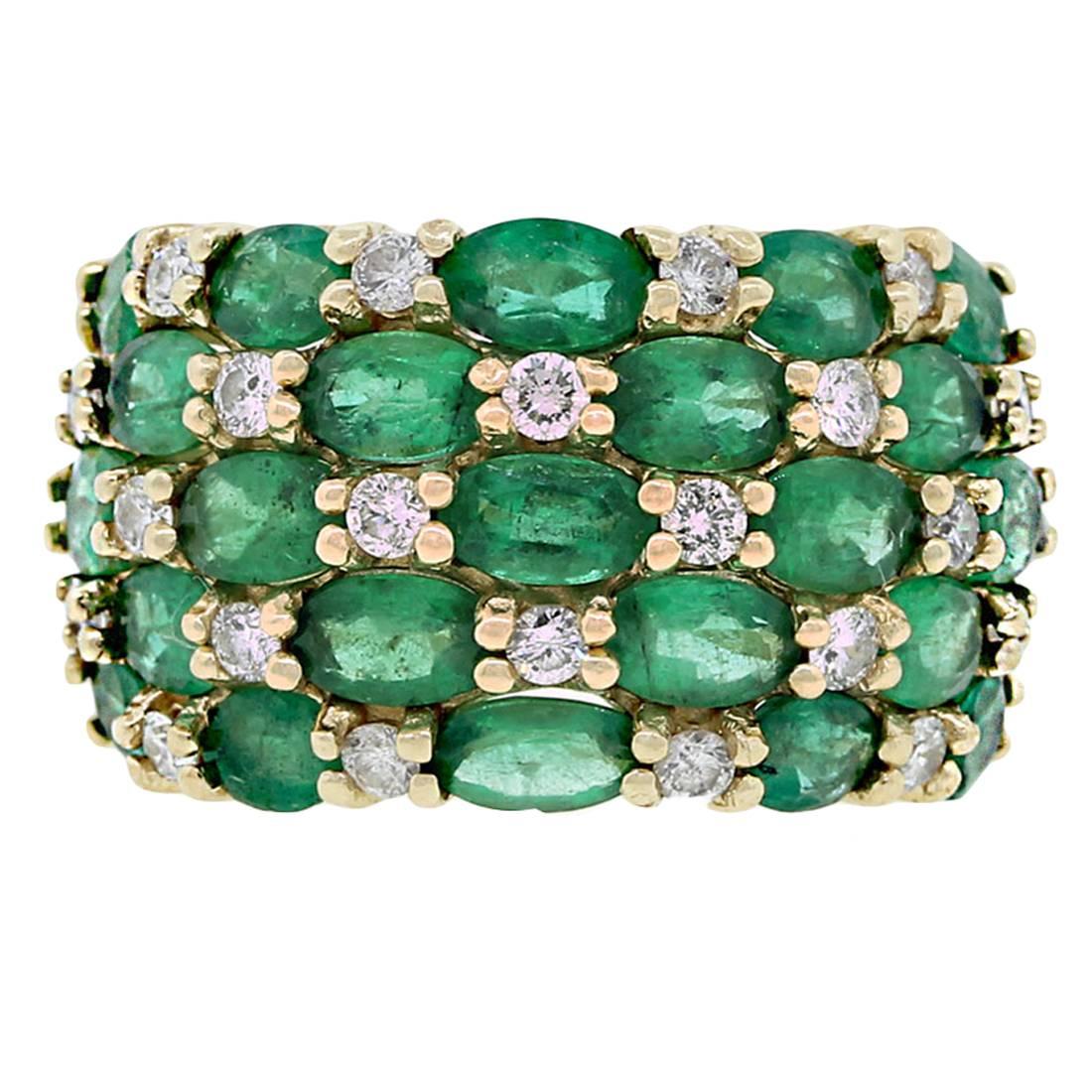 Emerald Diamond Gold Multi Row Ring