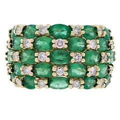 Emerald Diamond Gold Multi Row Ring at 1stDibs