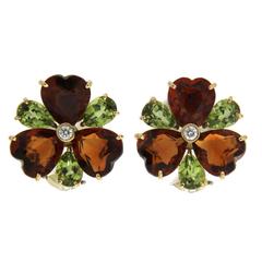 Heart Citrine Peridot Diamond Gold Cluster Earrings 10
