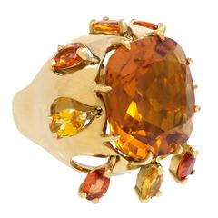 1960s Citrine Gold Cocktail Ring With Articulated Drops 3