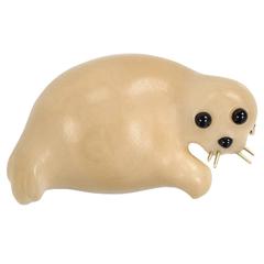 Vintage 1950s Carved Tagua Nut Baby Seal Brooch Gifted to Brigitte Bardot