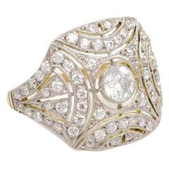 Edwardian Diamond Gold Platinum Ring of Pierced Design