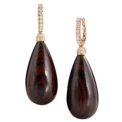 Handcrafted Cocobolo Wood and Diamond Earrings in 18 Karat Rose Gold
