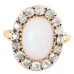 Late Victorian White Opal Diamond Silver Gold Ring