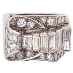 1940s Art Deco Diamond Platinum Band Ring