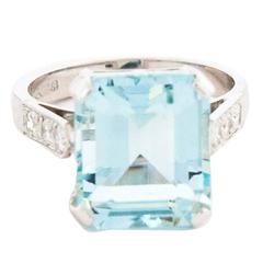 Vintage Aquamarine Diamond Gold Ring