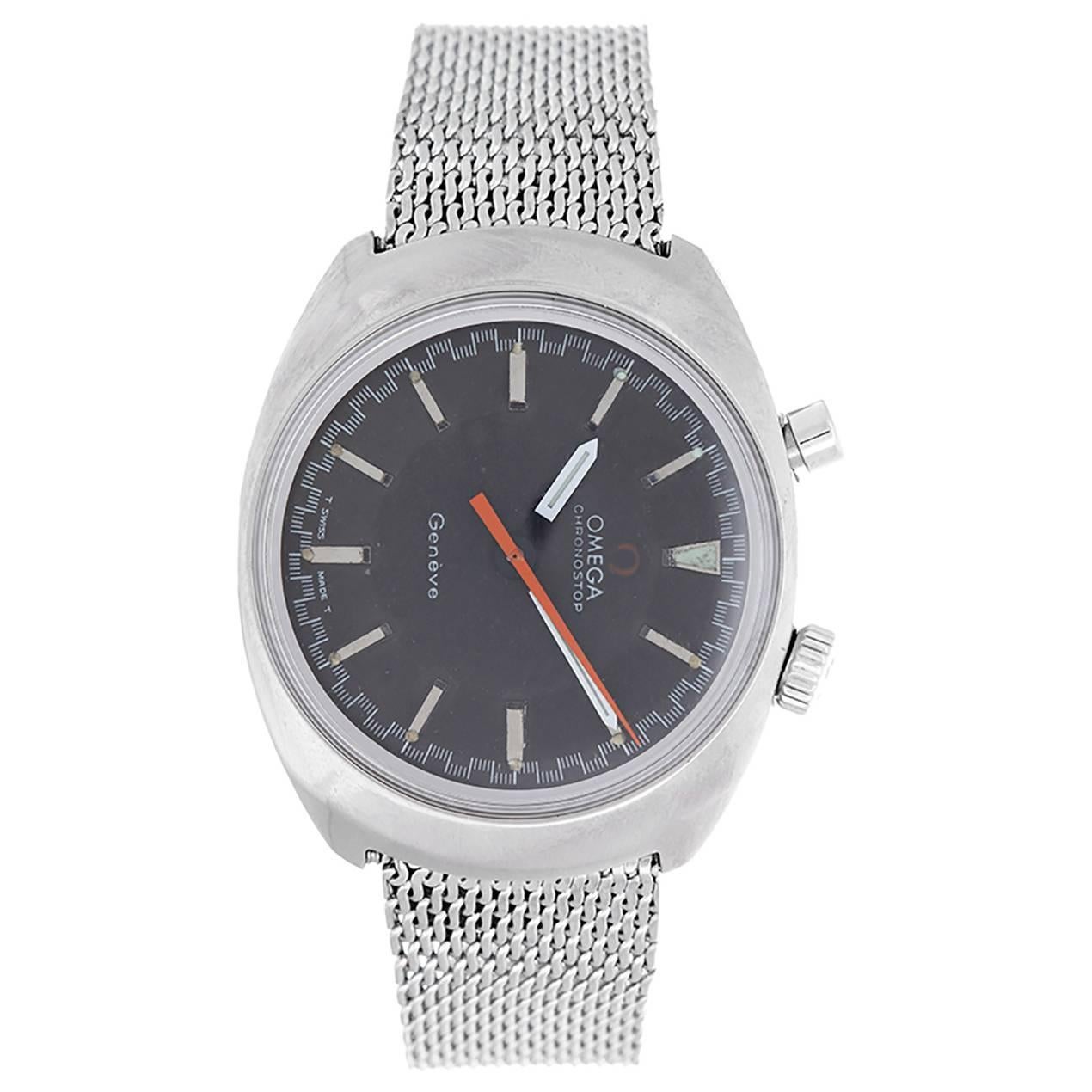 Omega Stainless Steel Sideways Dial Chronostop Diver's Wristwatch Ref 145.010