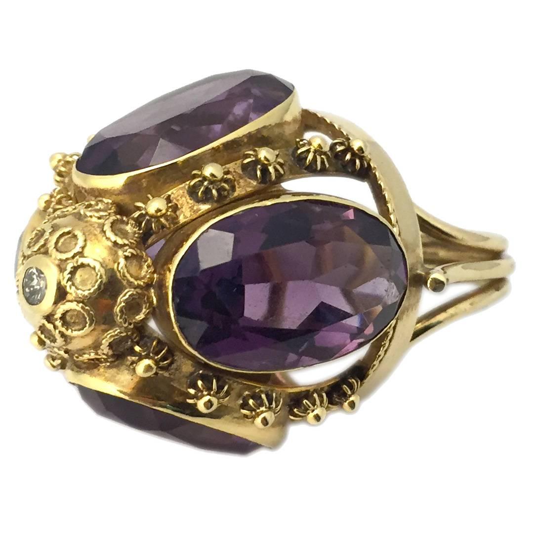 Antique Amethyst Diamond Gold Ring For Sale