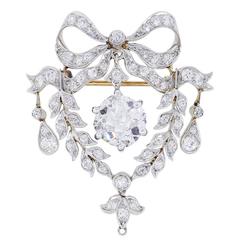Antique 2.55 Carat Cushion Cut Diamond Gold Platinum Brooch Pin