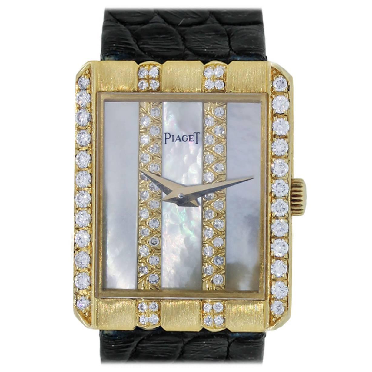 Piaget Lady's Yellow Gold Diamond Mother of Pearl Dial Automatic Wristwatch