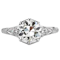 Edwardian 2.01 Carat Old European Cut Diamond Platinum Engagement Ring