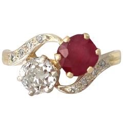 1930s French Ruby Diamond Gold Twist Ring