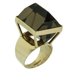 Modernist Smokey Quartz Gold Ring