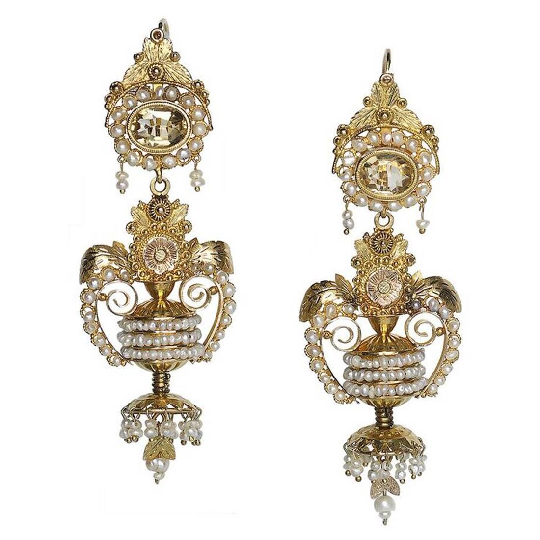 18th Century Pearl Gold Drop Earrings