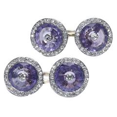 Early 20th Century Amethyst Diamond Gold Platinum Cufflinks