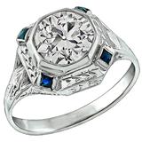Art Deco 1.61 Carat Diamond Sapphire Gold Ring