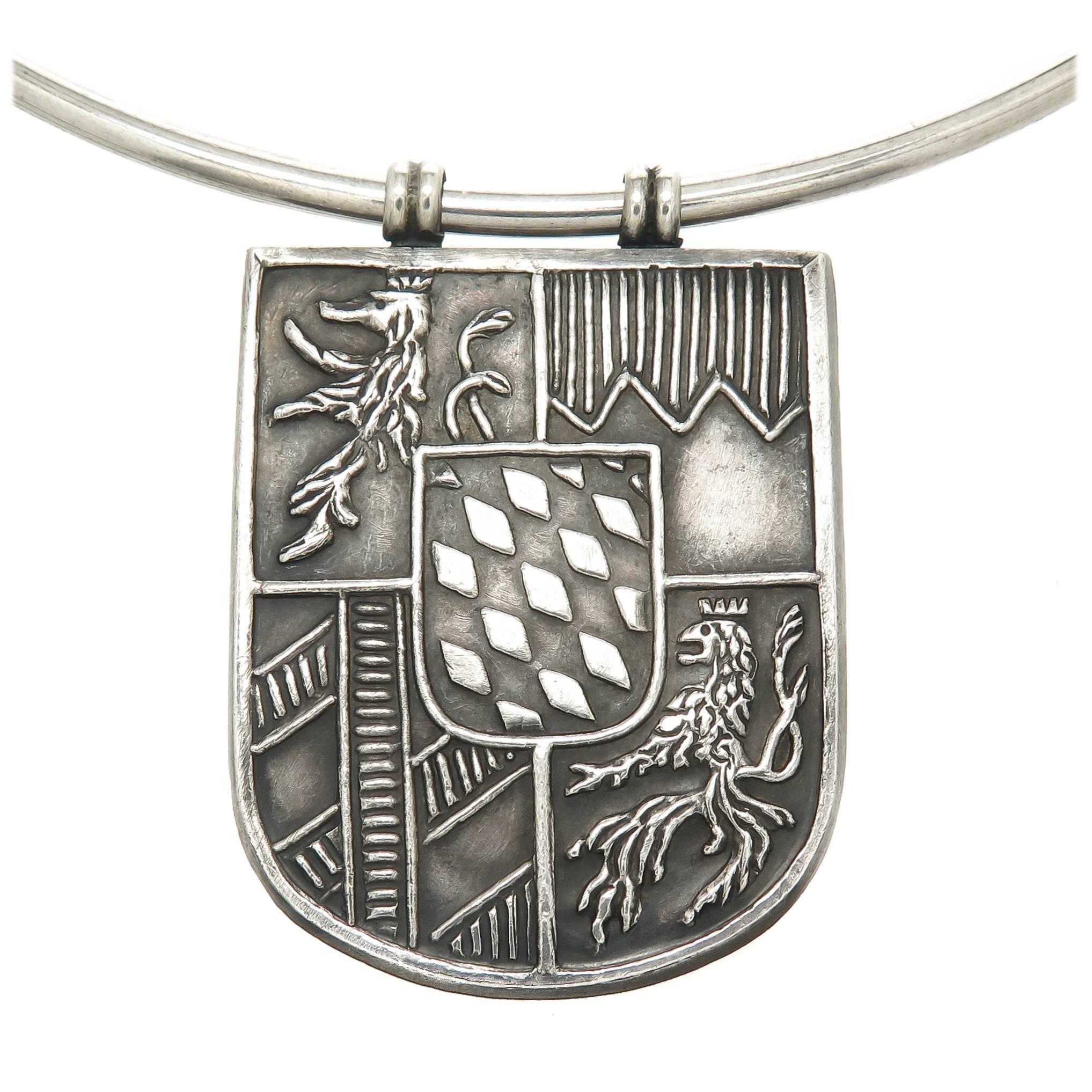 Lalaounis Silver Shield Crest Necklace 