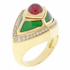 de Vroomen Enamel Ruby Diamond Gold Ring 3