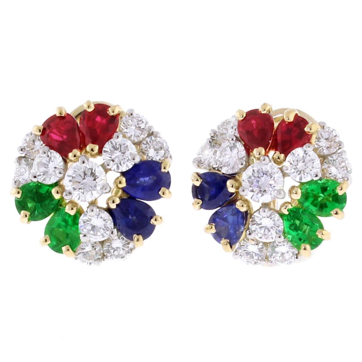 Oscar Heyman Precious Gem Diamond Gold Platinum Earrings