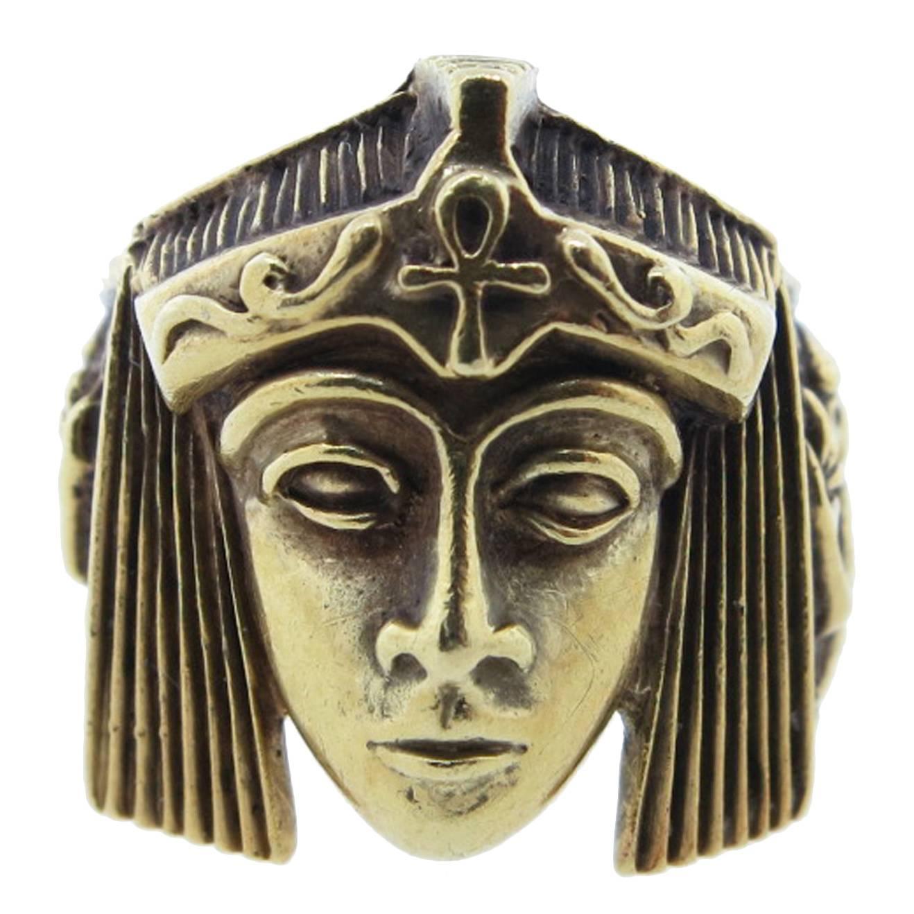 Powerful Sculptural Egyptian Style Gold  Ring For Sale