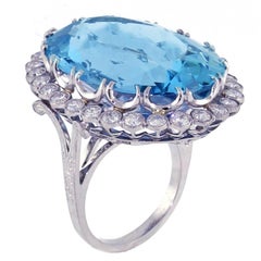 Important Aquamarine Diamond Platinum Ring
