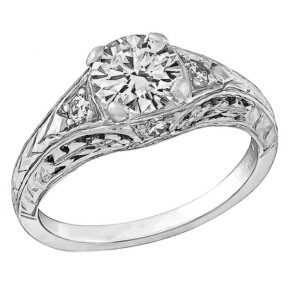 0.77 Carat GIA Cert Diamond Platinum Engagement Ring For Sale