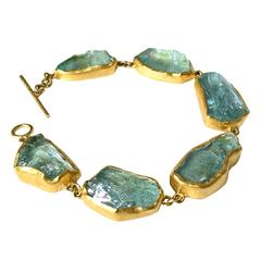 Petra Class 90 Carat Aquamarine Crystal Rainbow Flash Gold Handmade Bracelet