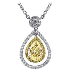 2.02 Carat Pear Shaped Canary Diamond Two Color Gold Pendant