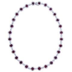 28.11 Carats Rubies Diamond Gold Cluster Necklace