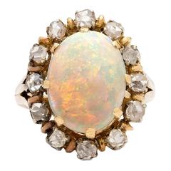 Opal Rose Cut Diamond Gold Ring