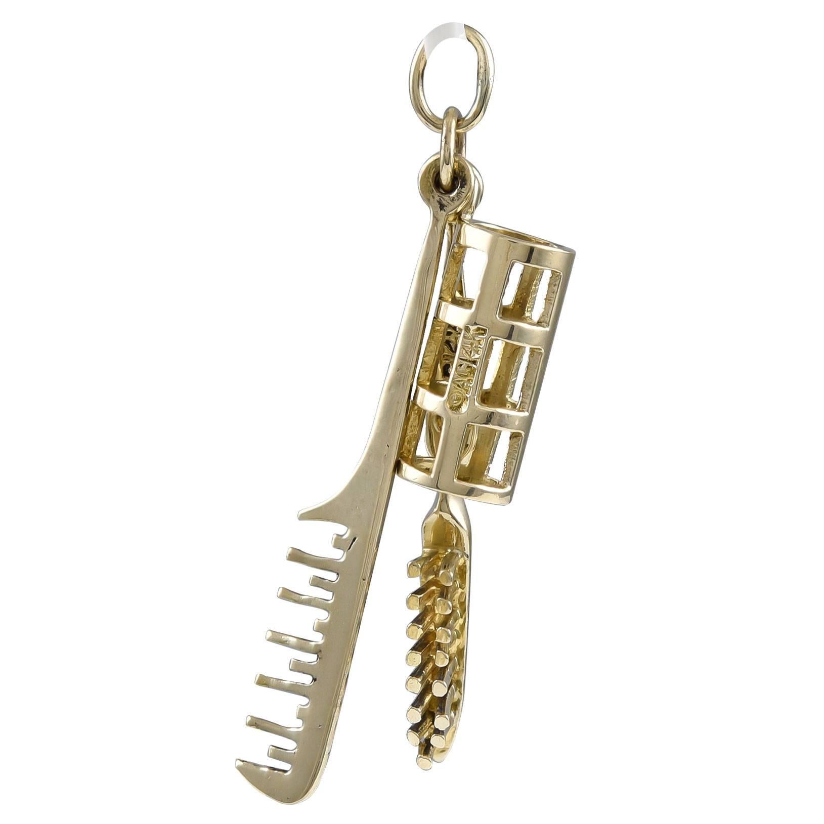 Fun Comb Brush and Roller Gold Charm