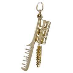 Fun Comb Brush and Roller Gold Charm