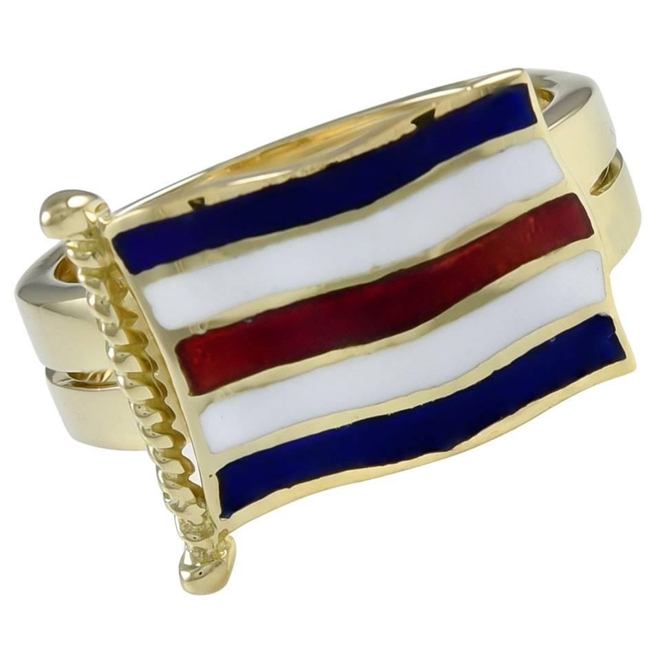 Nautical "C" Enamel Gold Ring For Sale