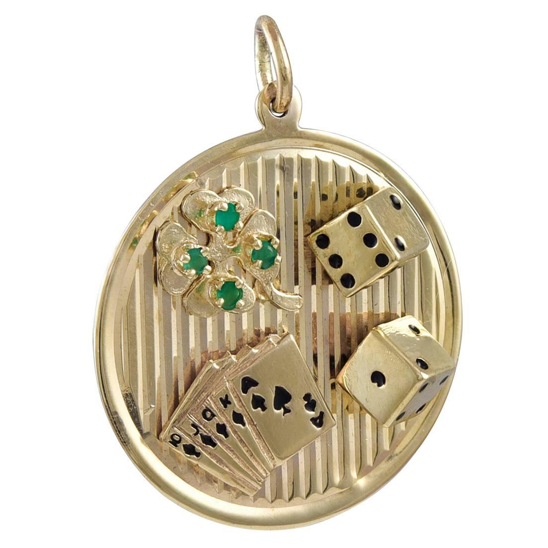 Enamel Emerald Gold Gambling Good Luck Charm