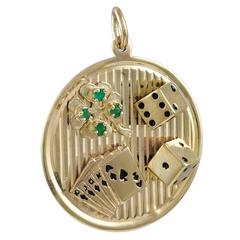 Vintage Enamel Emerald Gold Gambling Good Luck Charm