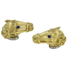 La Triomphe Fabulous Large Heavy Gold Horse Cufflinks