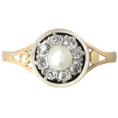 Pearl and 0.36Ct Diamond, 14ct Yellow Gold Dress Ring - Antique Circa 1920 9