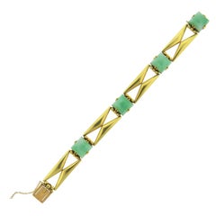 Art Deco French Sugarloaf Cut Jade Gold Bracelet